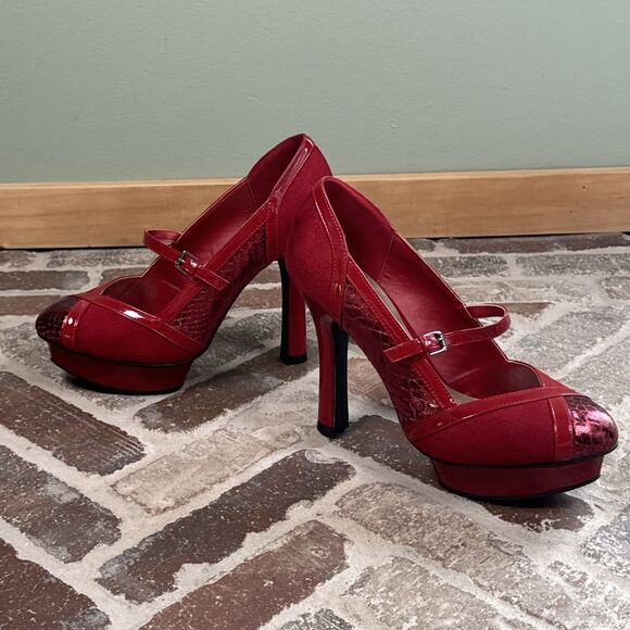 Limelight MINX Super Sexy Red Platform Stiletto Mary Jane Heels Women's Size 8.5 - Picture 4 of 15